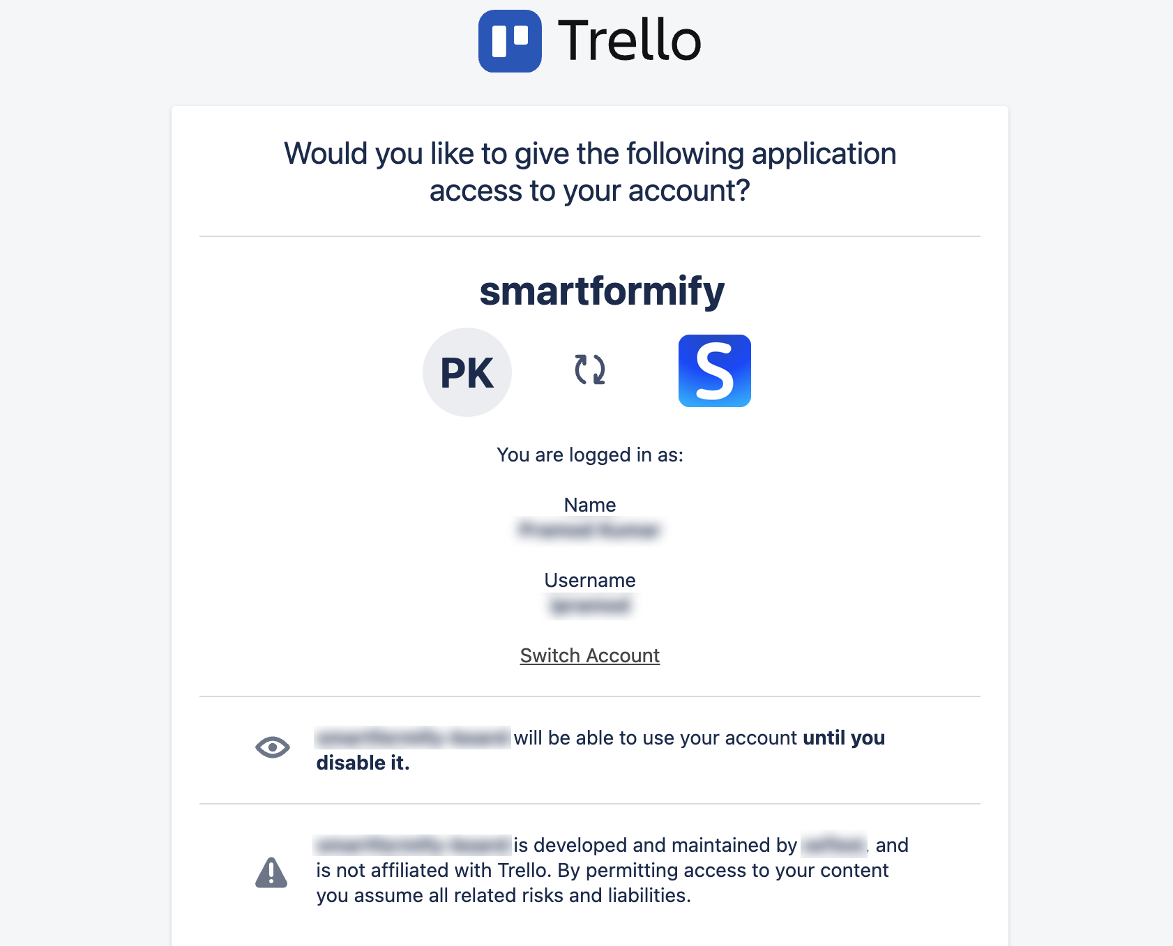 Authorize Trello