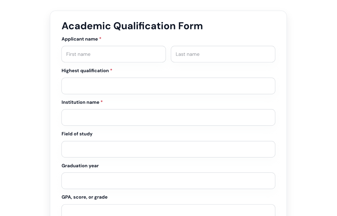 Academic Qualification Form cover