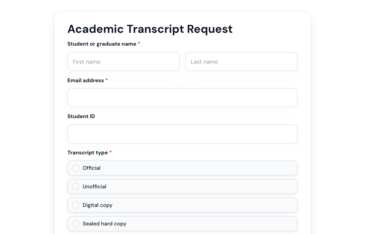 Academic Transcript Request Form cover