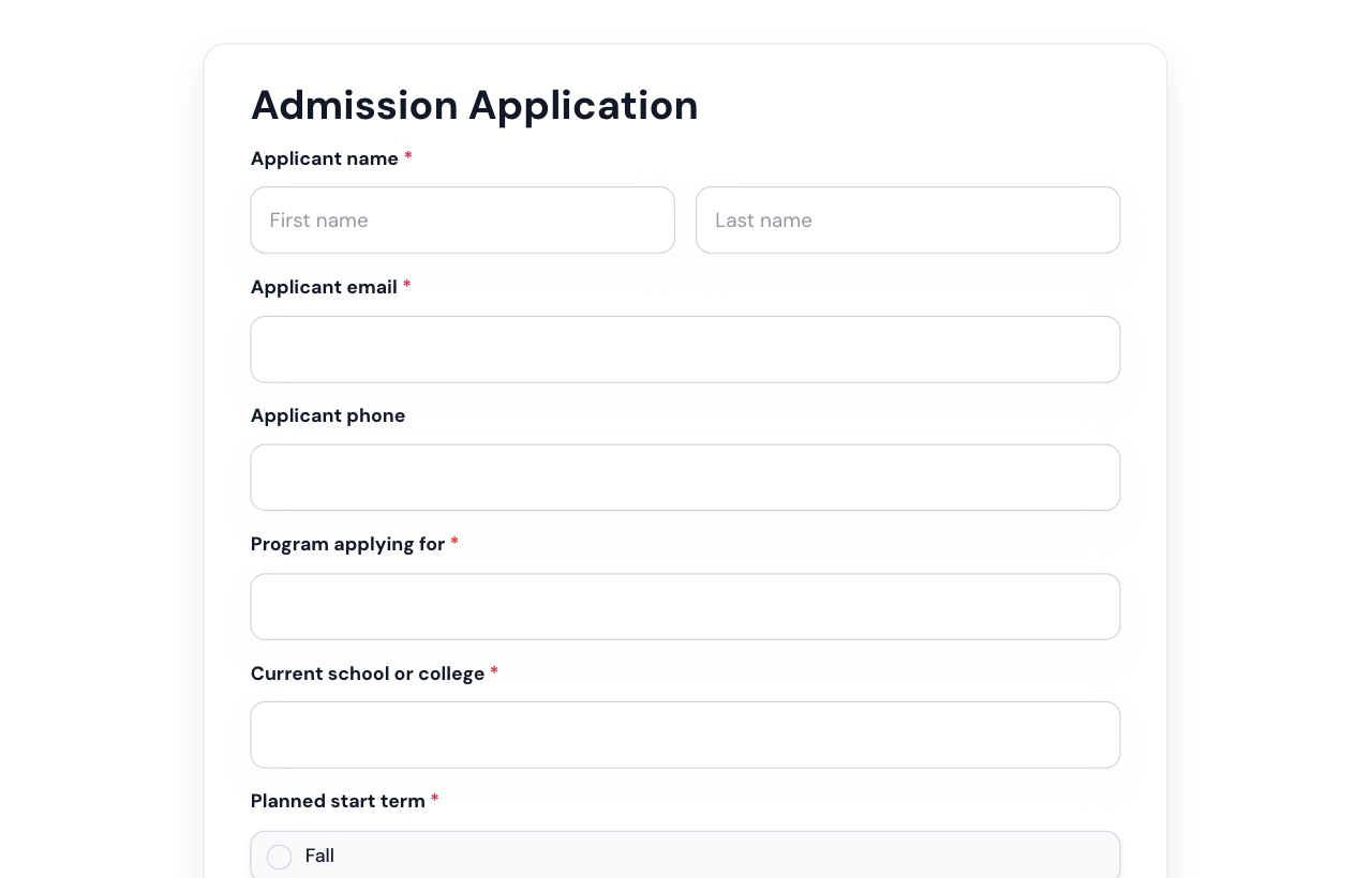 Admission Application Form cover