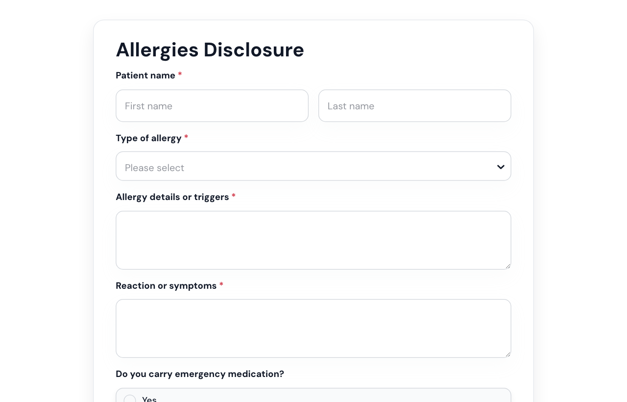 Allergies Disclosure Form cover