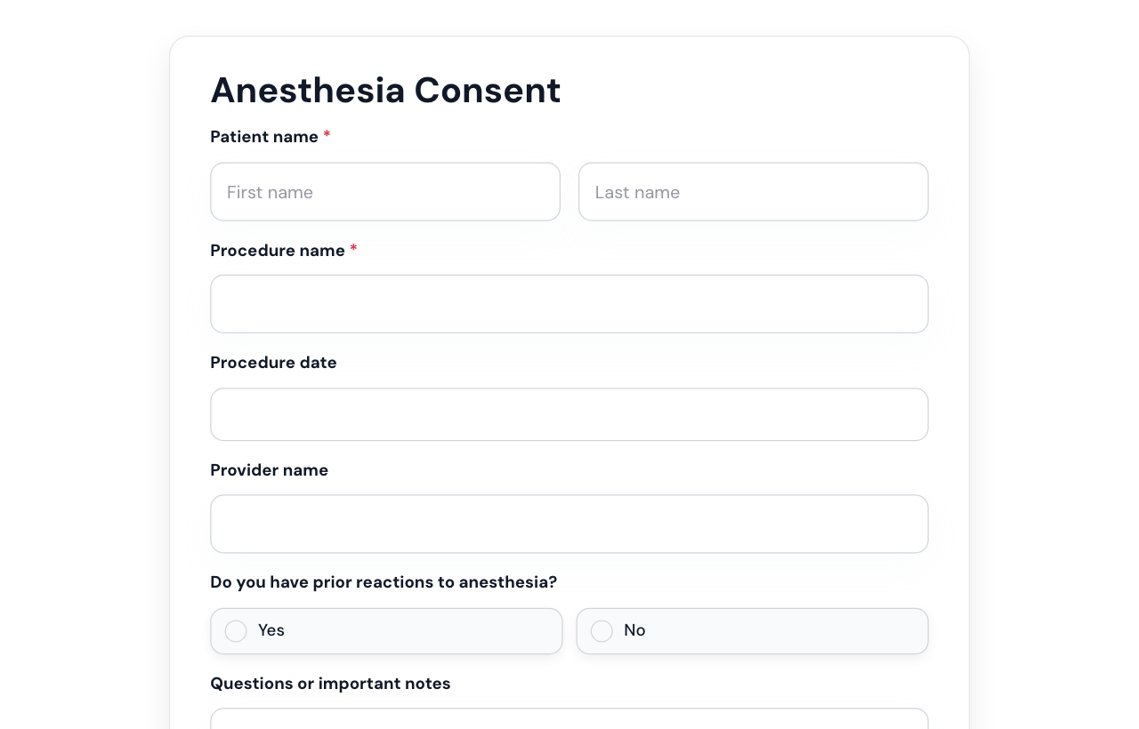 Anesthesia Consent Form cover