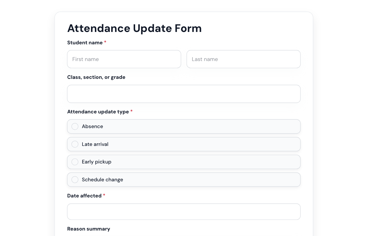 Attendance Update Form cover