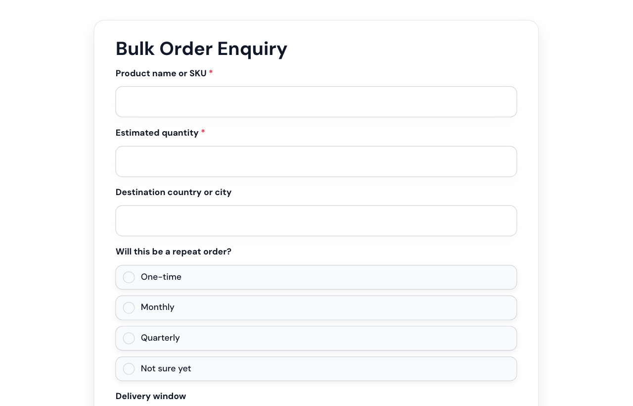 Bulk Order Enquiry Form cover