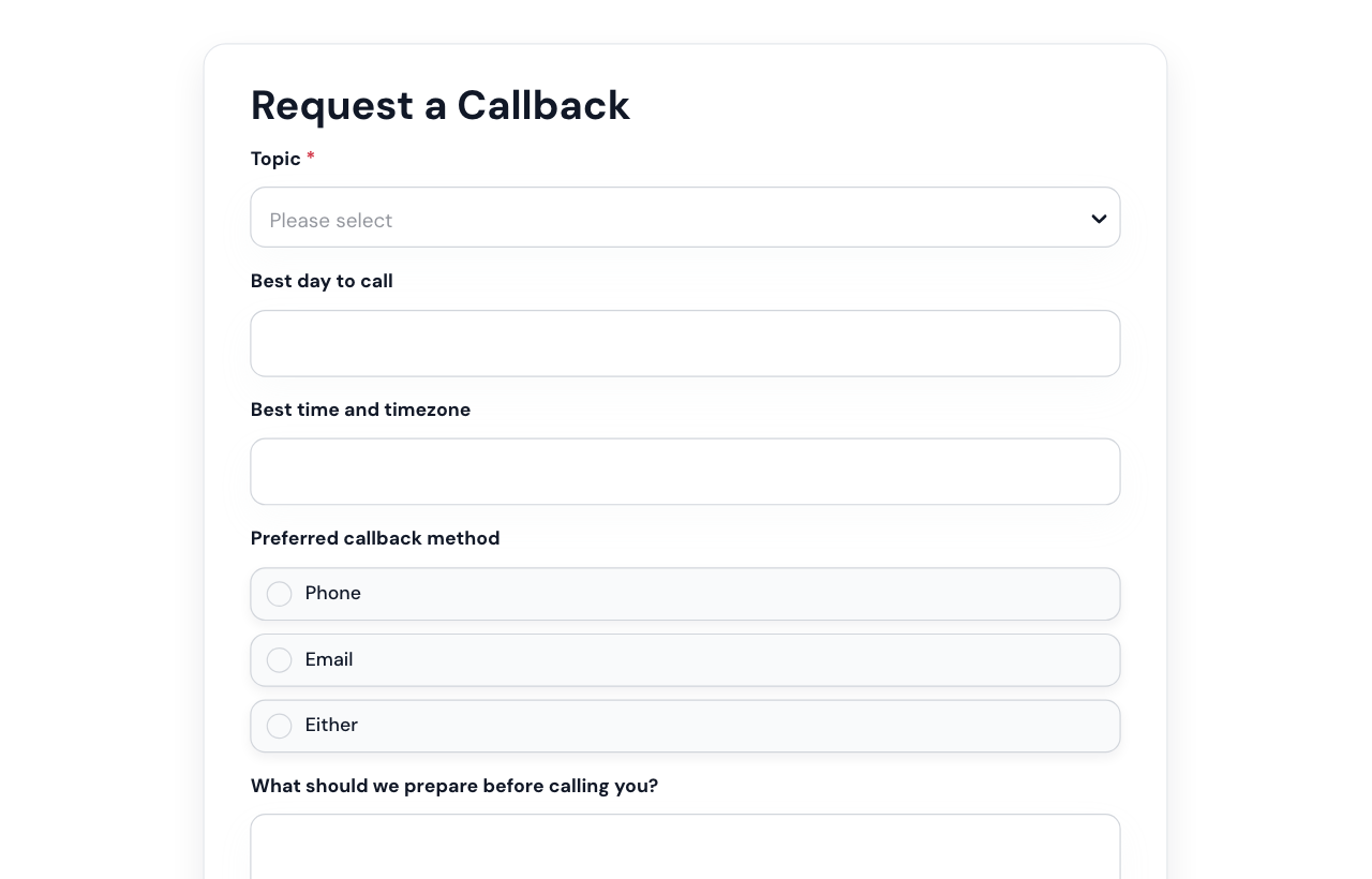 Callback Request Form cover