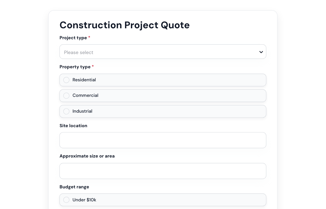 Construction Project Quote Form cover