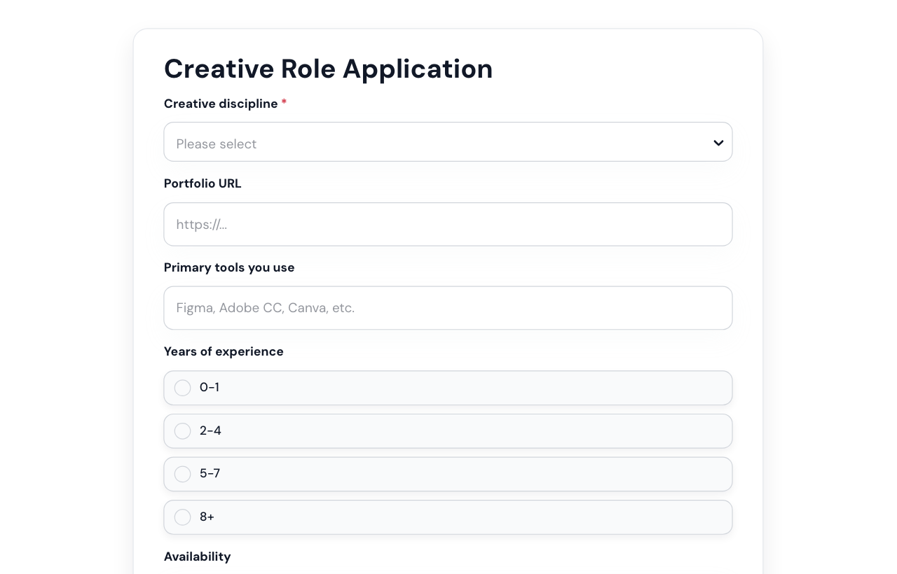 Creative Role Application Form cover
