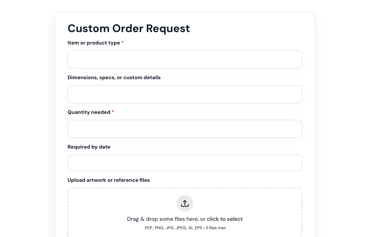 Custom Order Request Form cover