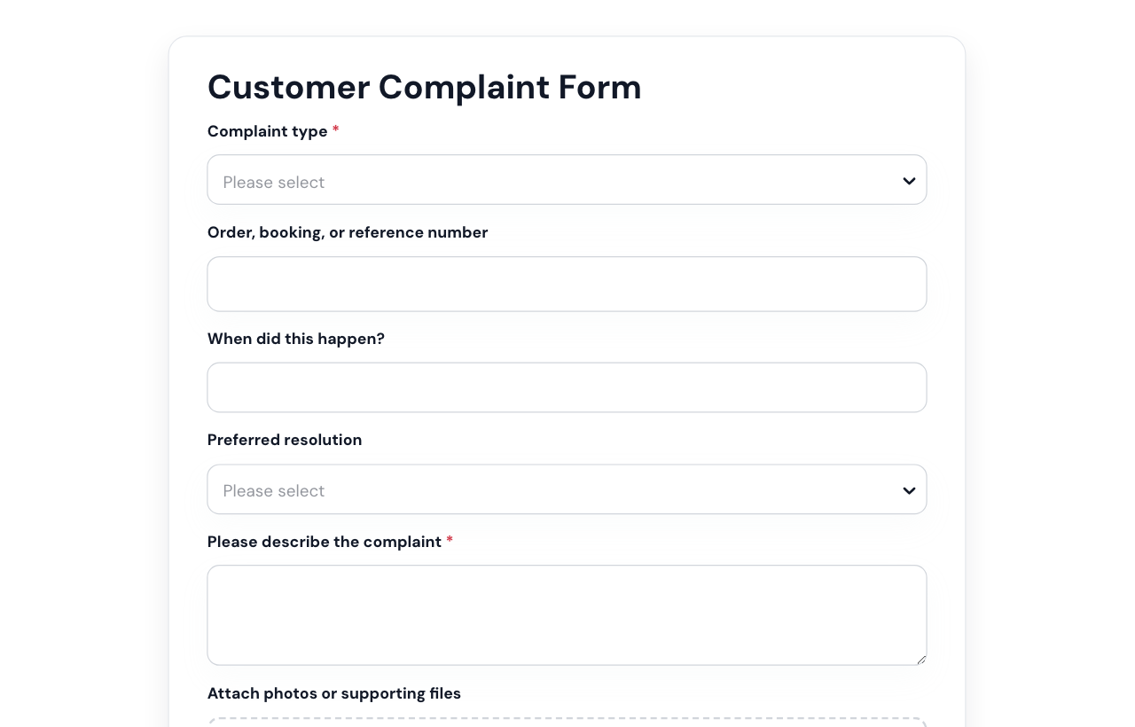Customer Complaint Form cover