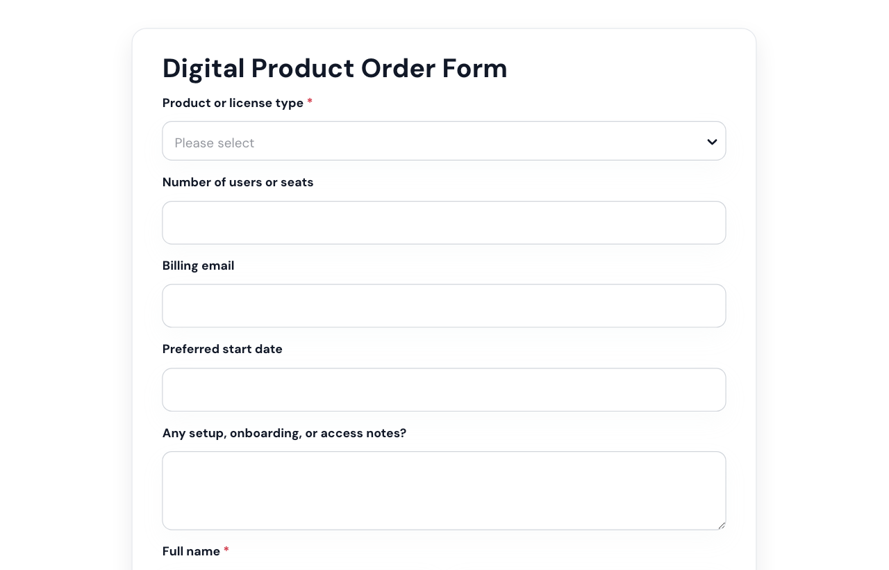 Digital Product Order Form cover