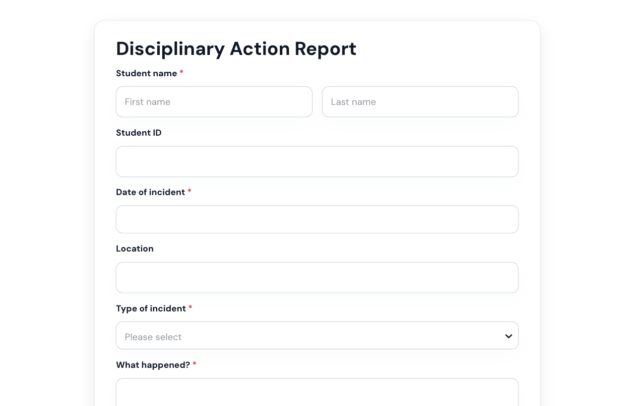 Disciplinary Action Form cover