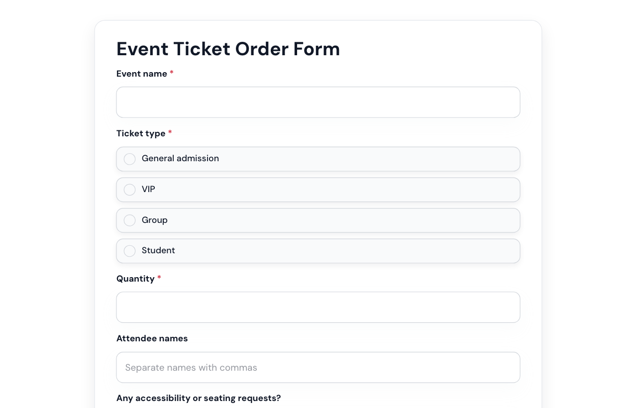 Event Ticket Order Form cover