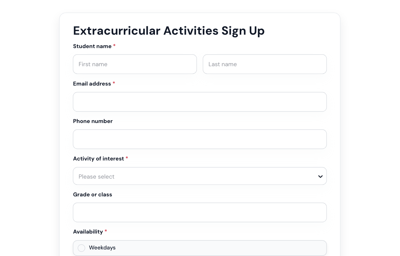 Extracurricular Activities Form cover