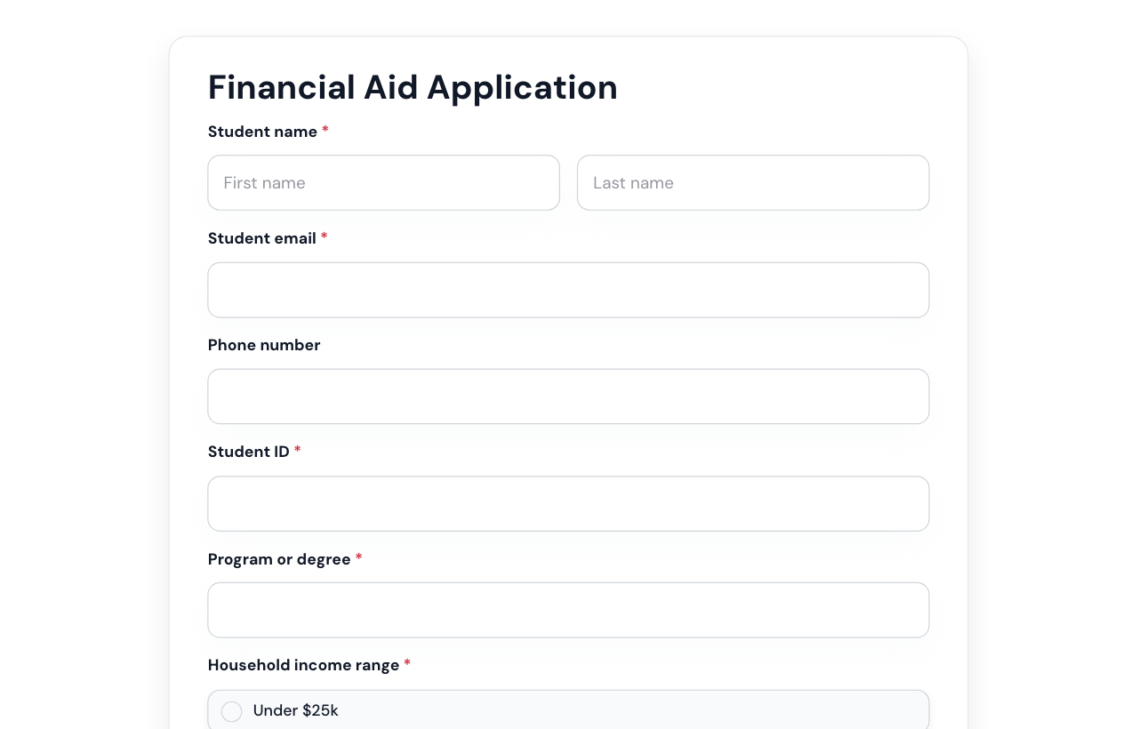 Financial Aid Application Form cover