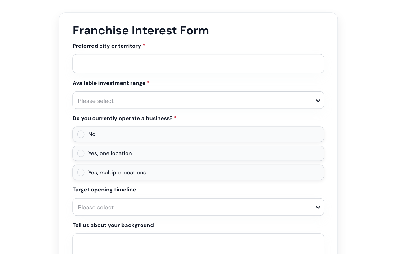 Franchise Interest Form cover