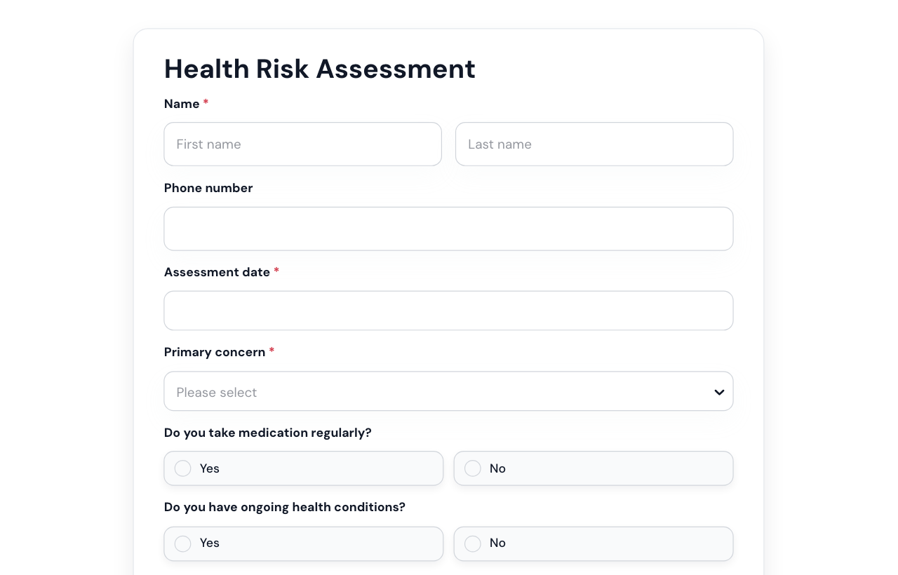 Health Risk Assessment Form cover