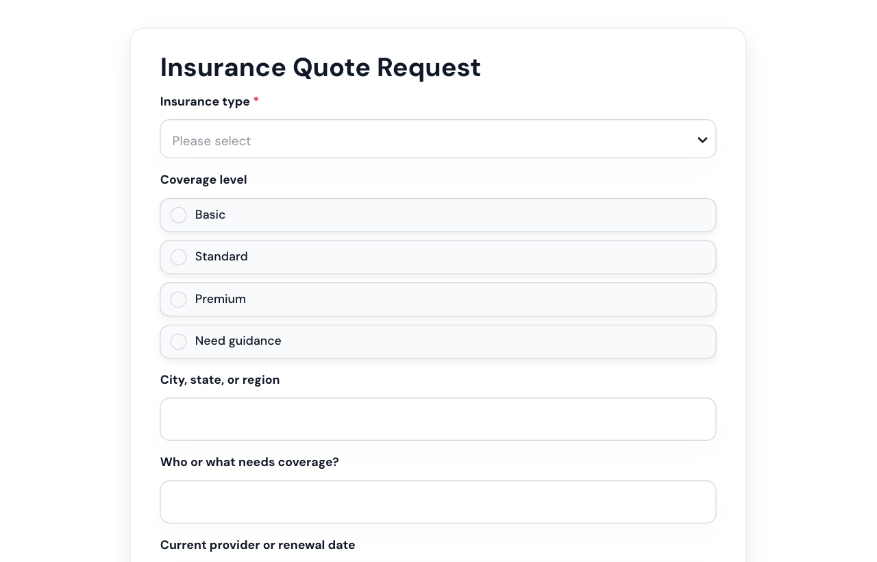 Insurance Quote Form cover
