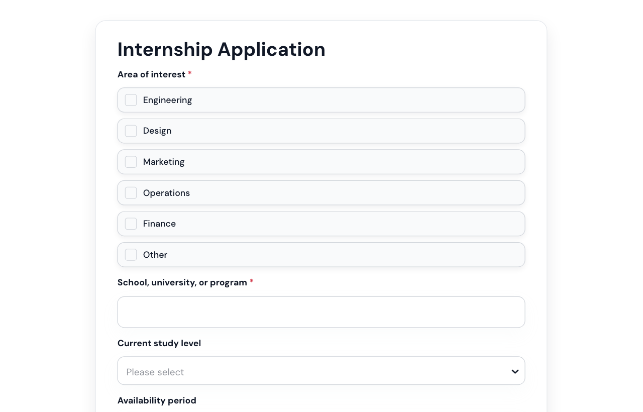Internship Application Form cover