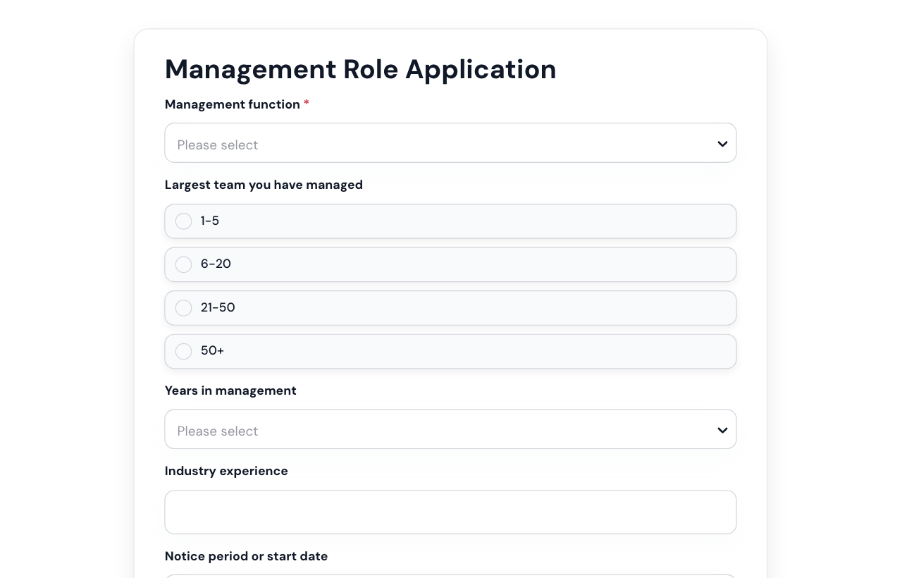 Management Role Application Form cover