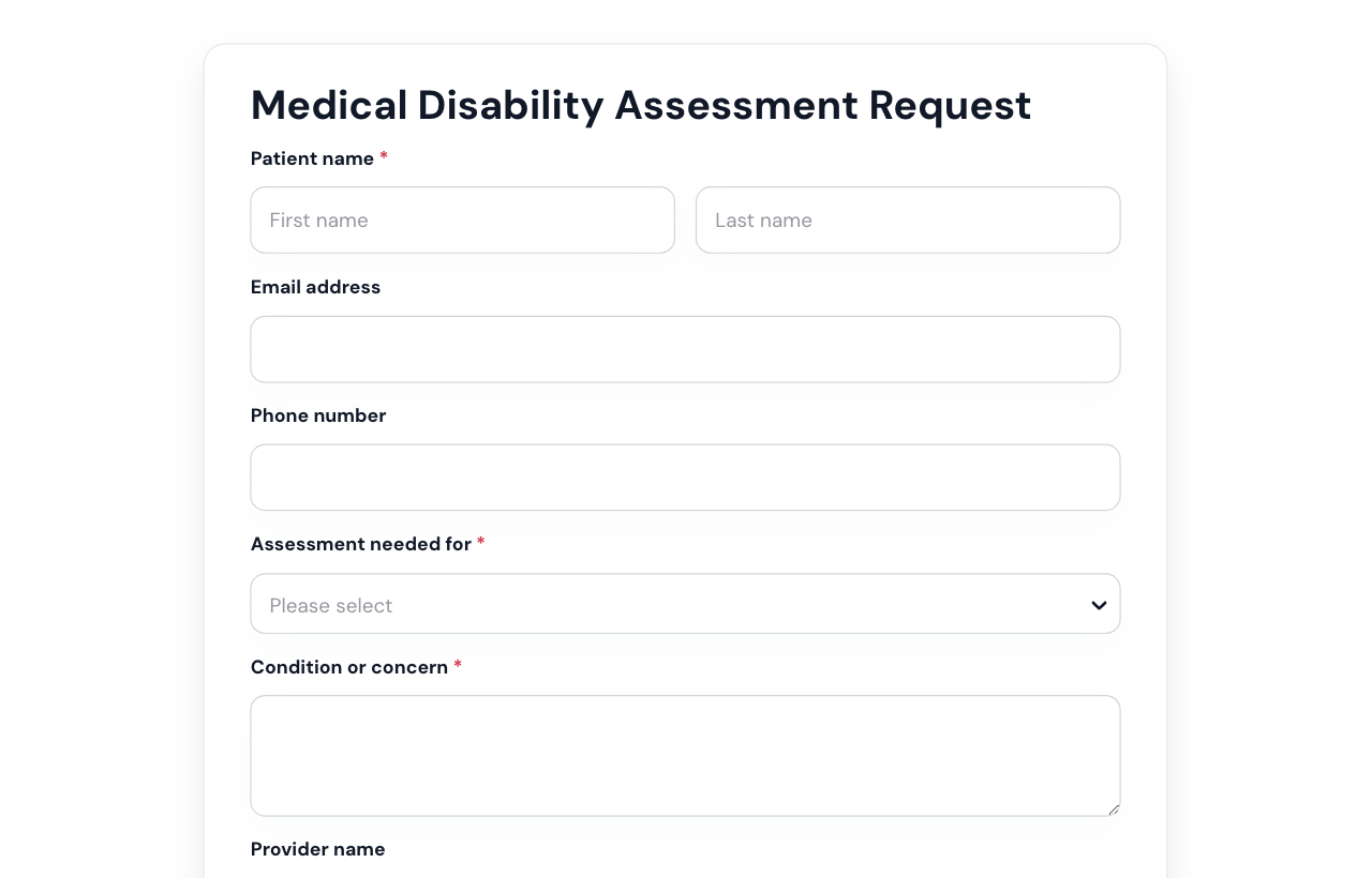 Medical Disability Assessment Form cover