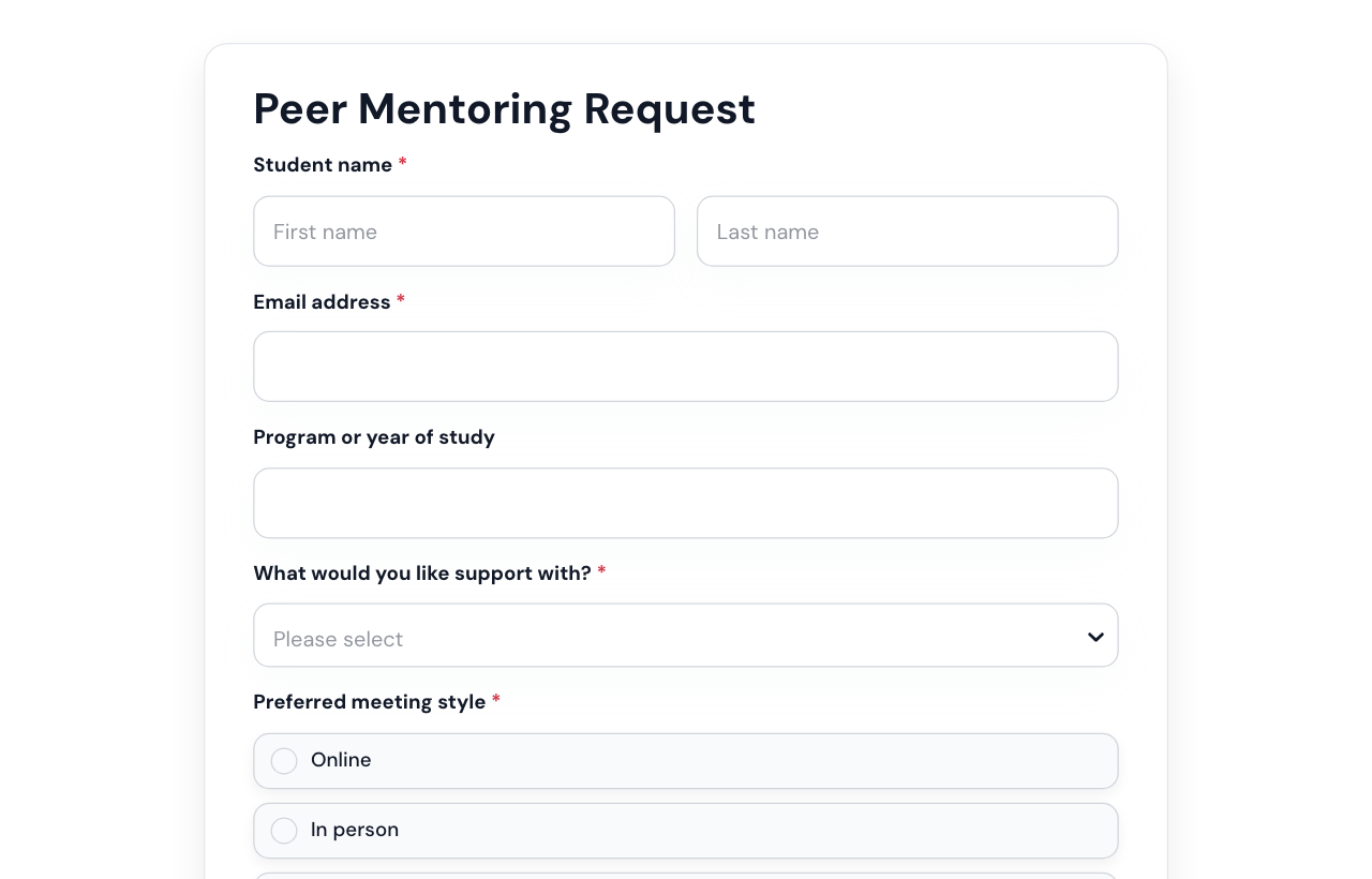 Peer Mentoring Request Form cover