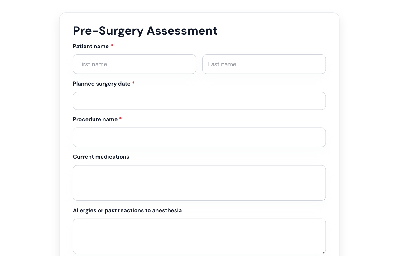 Pre Surgery Assessment Form cover