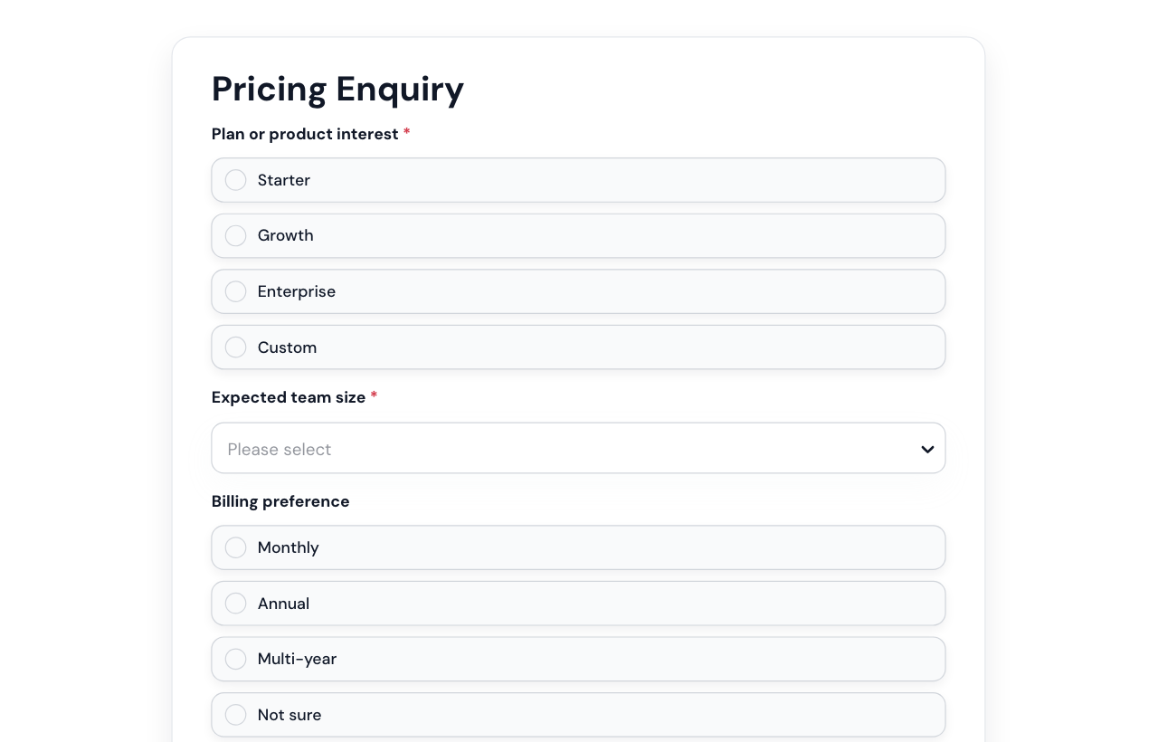 Pricing Enquiry Form cover