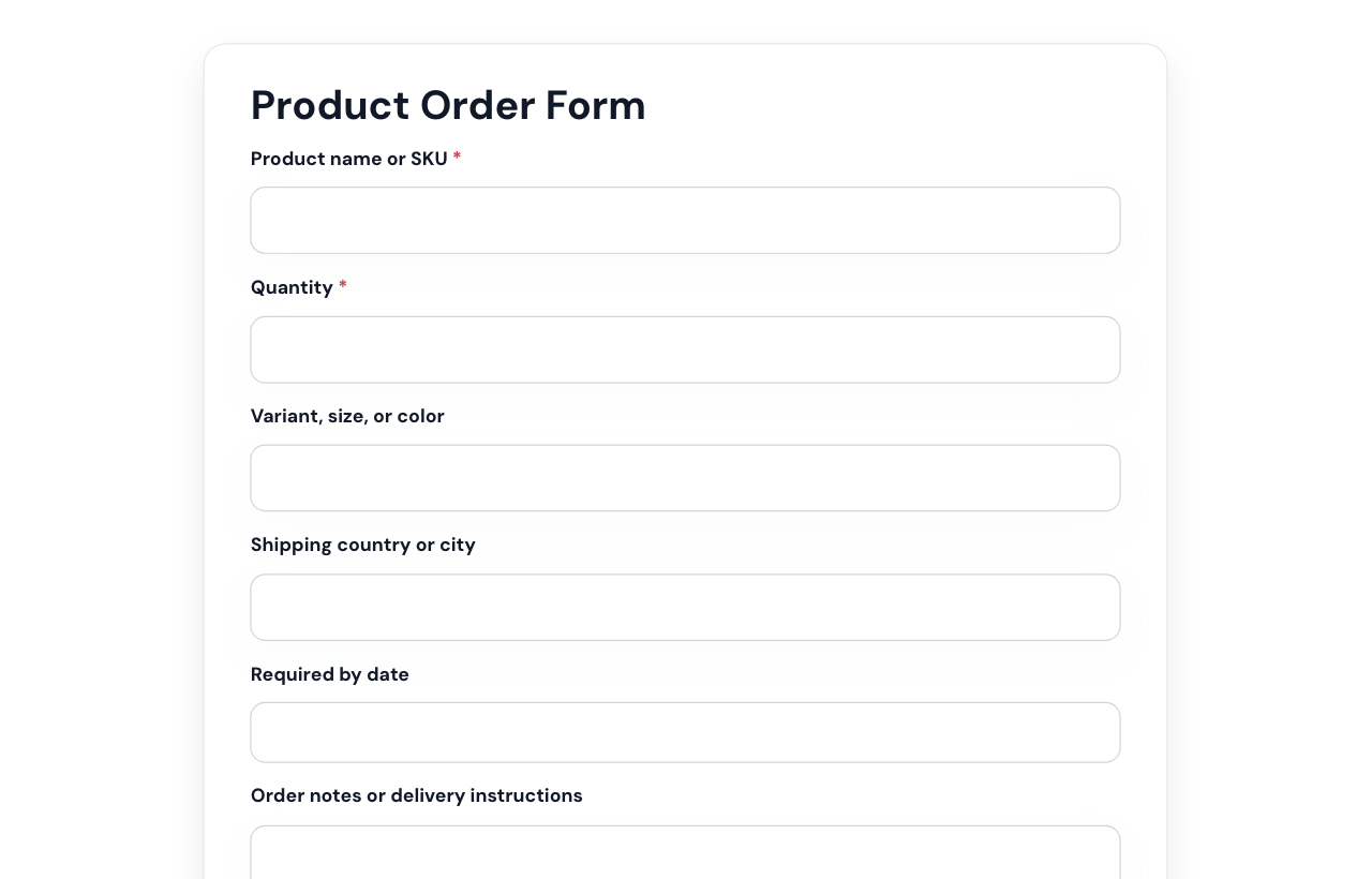 Product Order Form cover