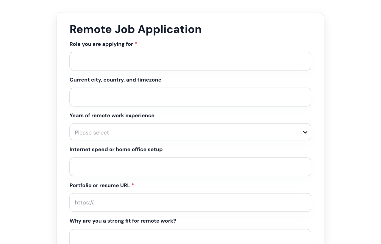Remote Job Application Form cover