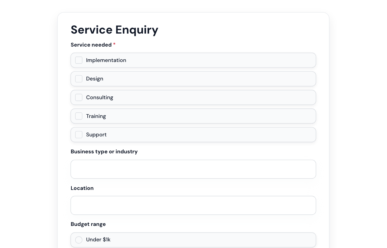 Service Enquiry Form cover