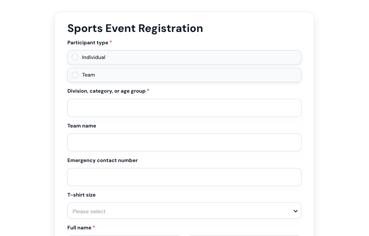 Sports Event Registration Form cover