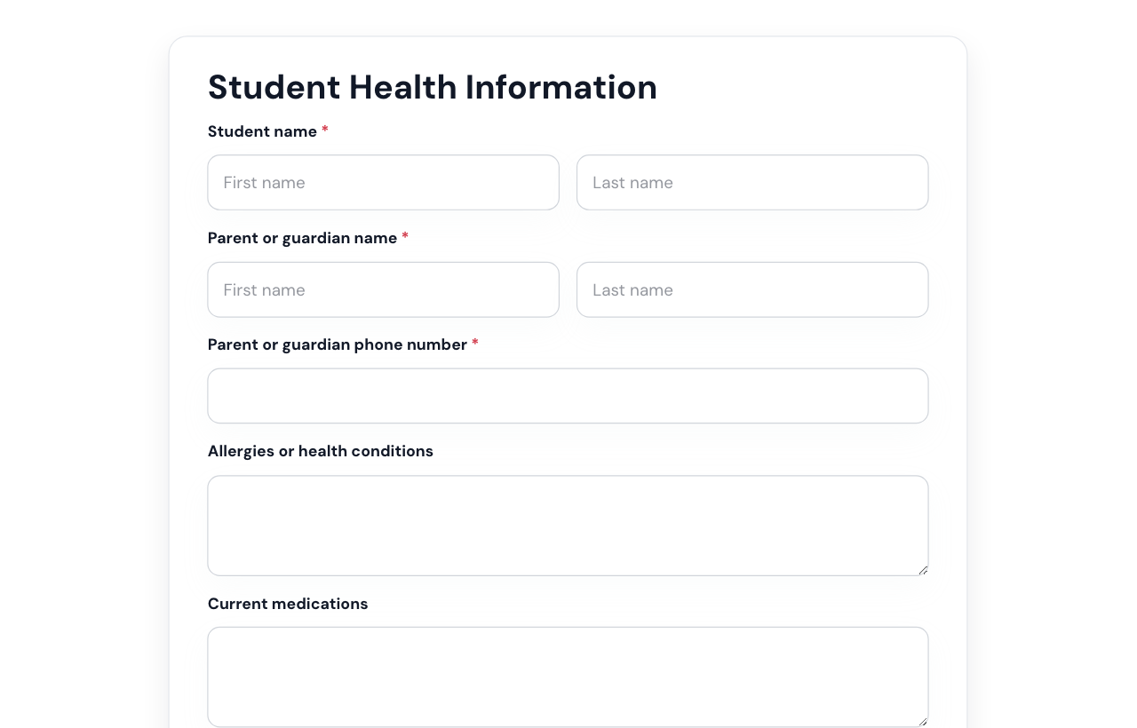 Student Health Form cover