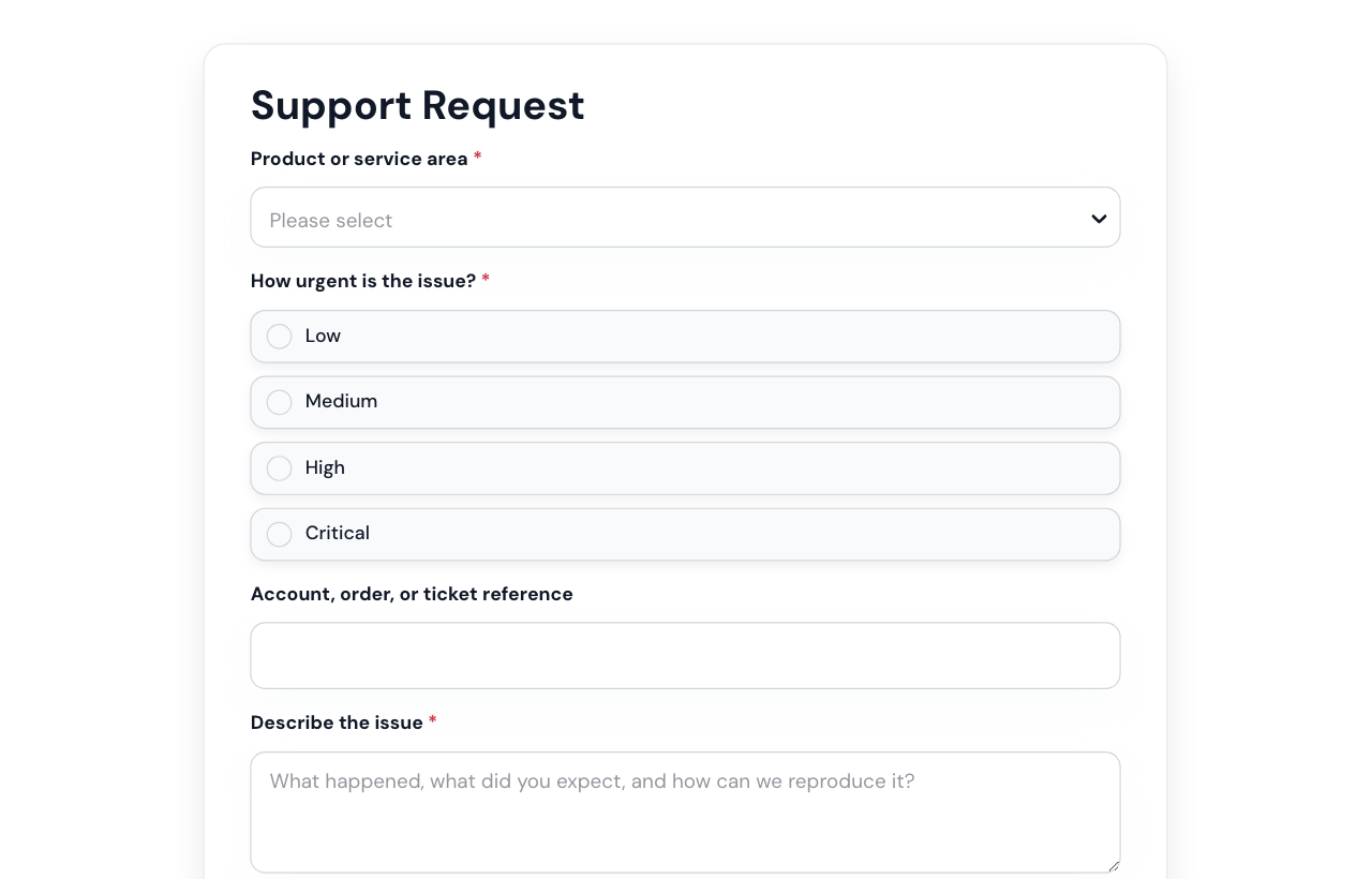 Support Request Form cover