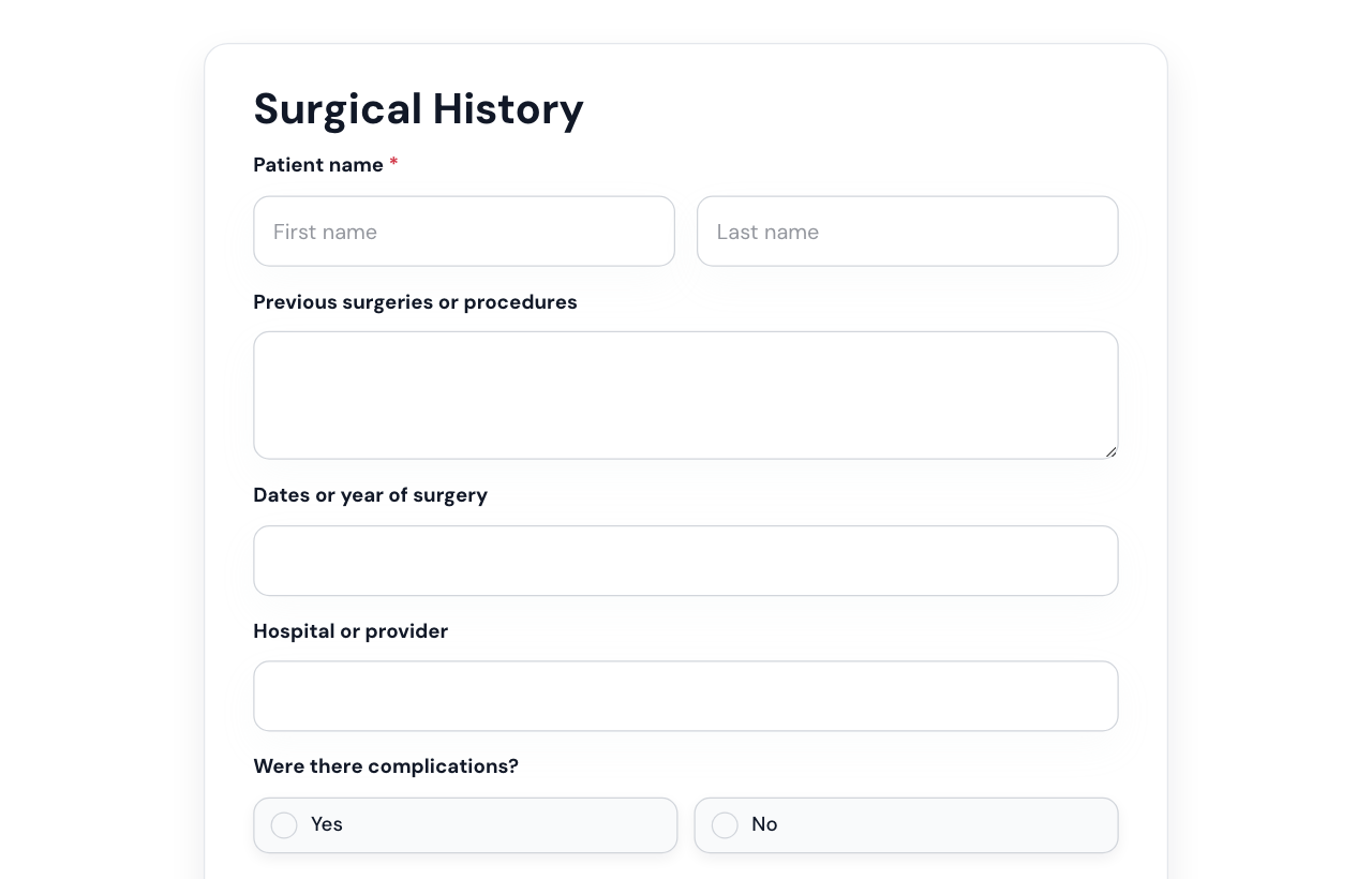 Surgical History Form cover