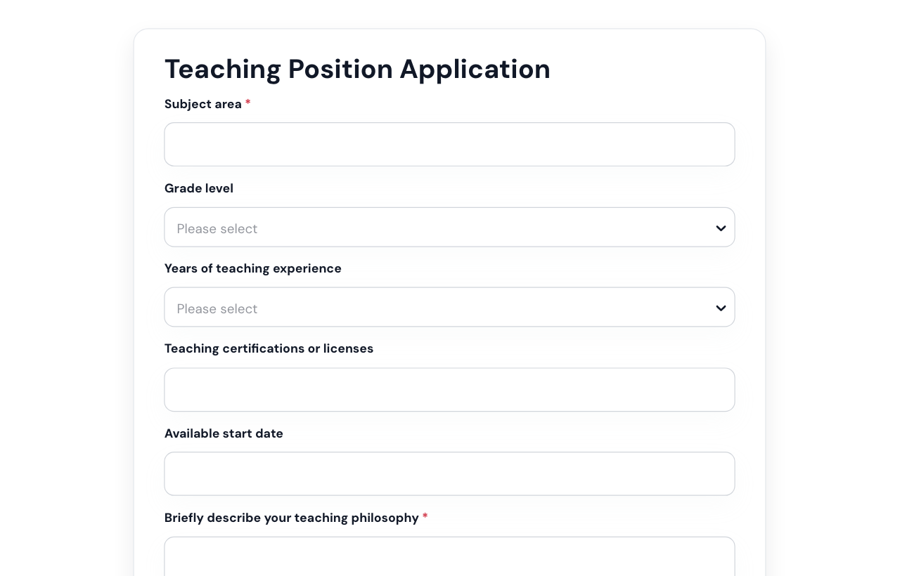 Teaching Position Application Form cover