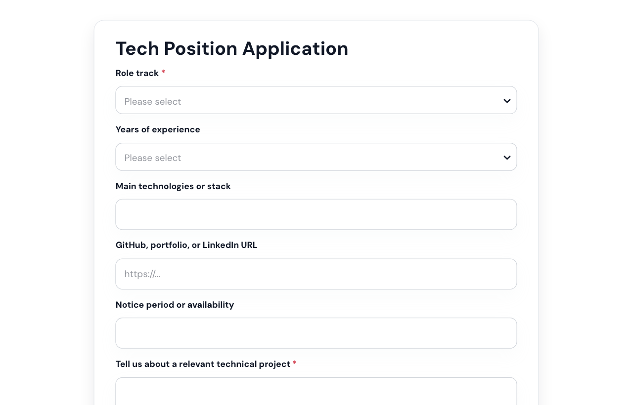 Tech Position Application Form cover