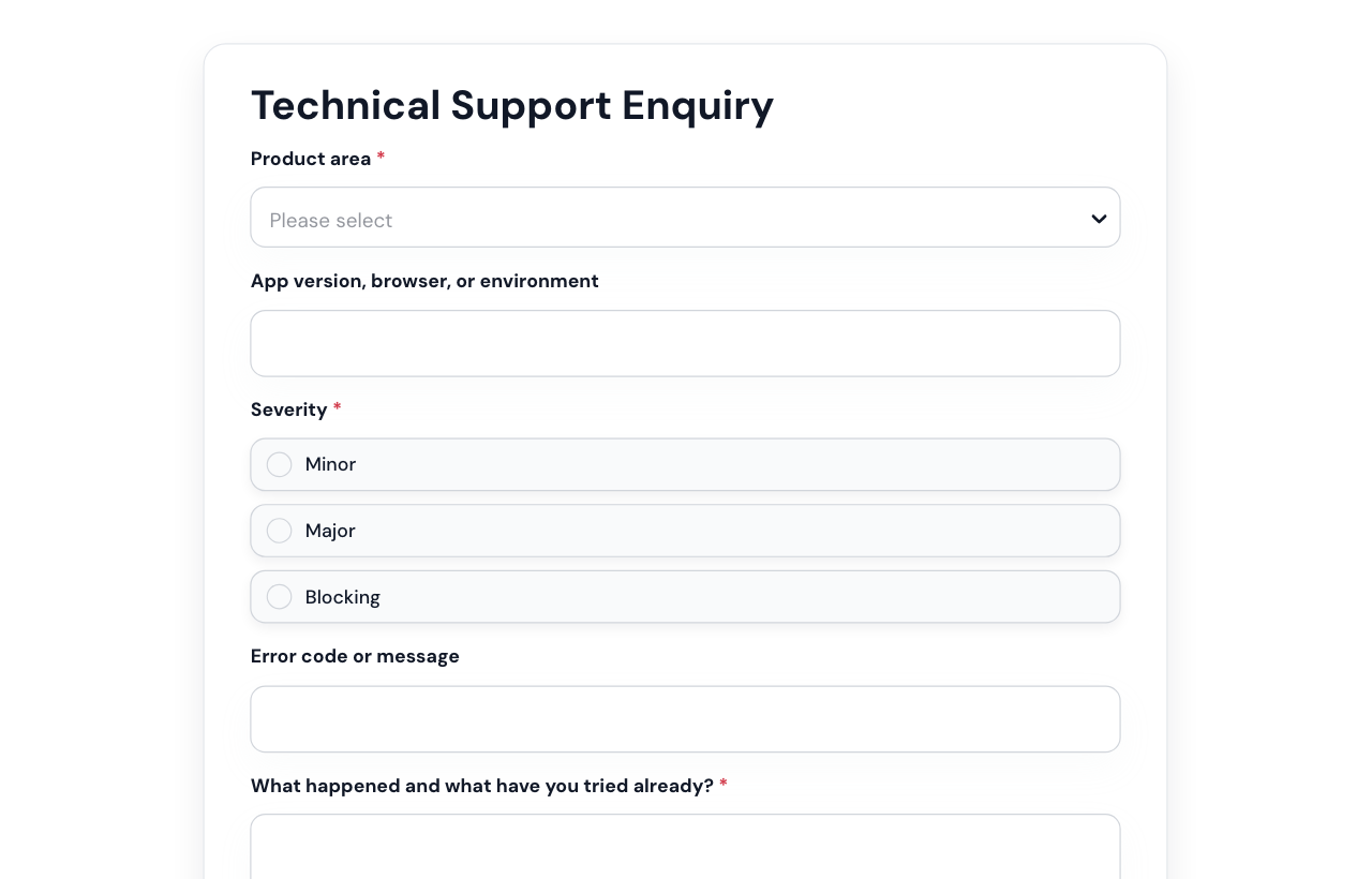Technical Support Enquiry Form cover