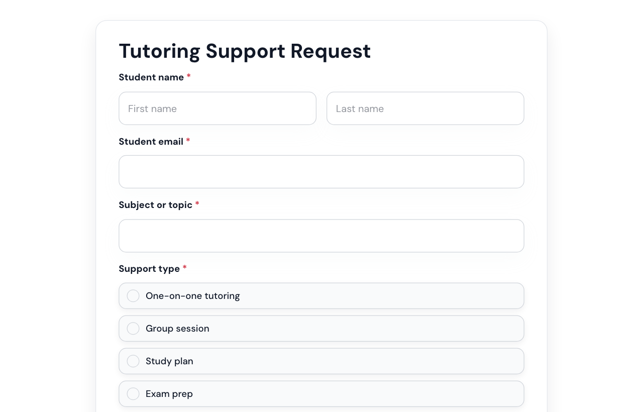 Tutoring Support Form cover