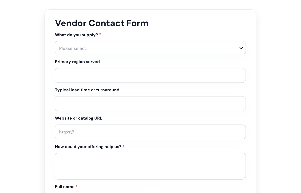 Vendor Contact Form cover