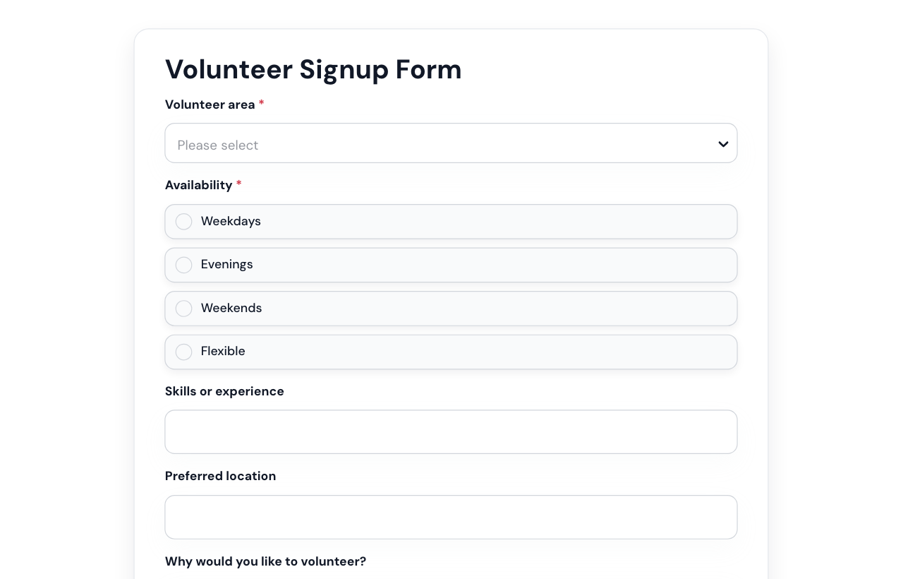 Volunteer Signup Form cover